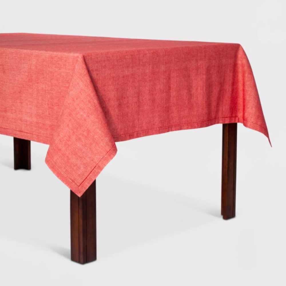 Chambray Hemstitch Tablecloth Red